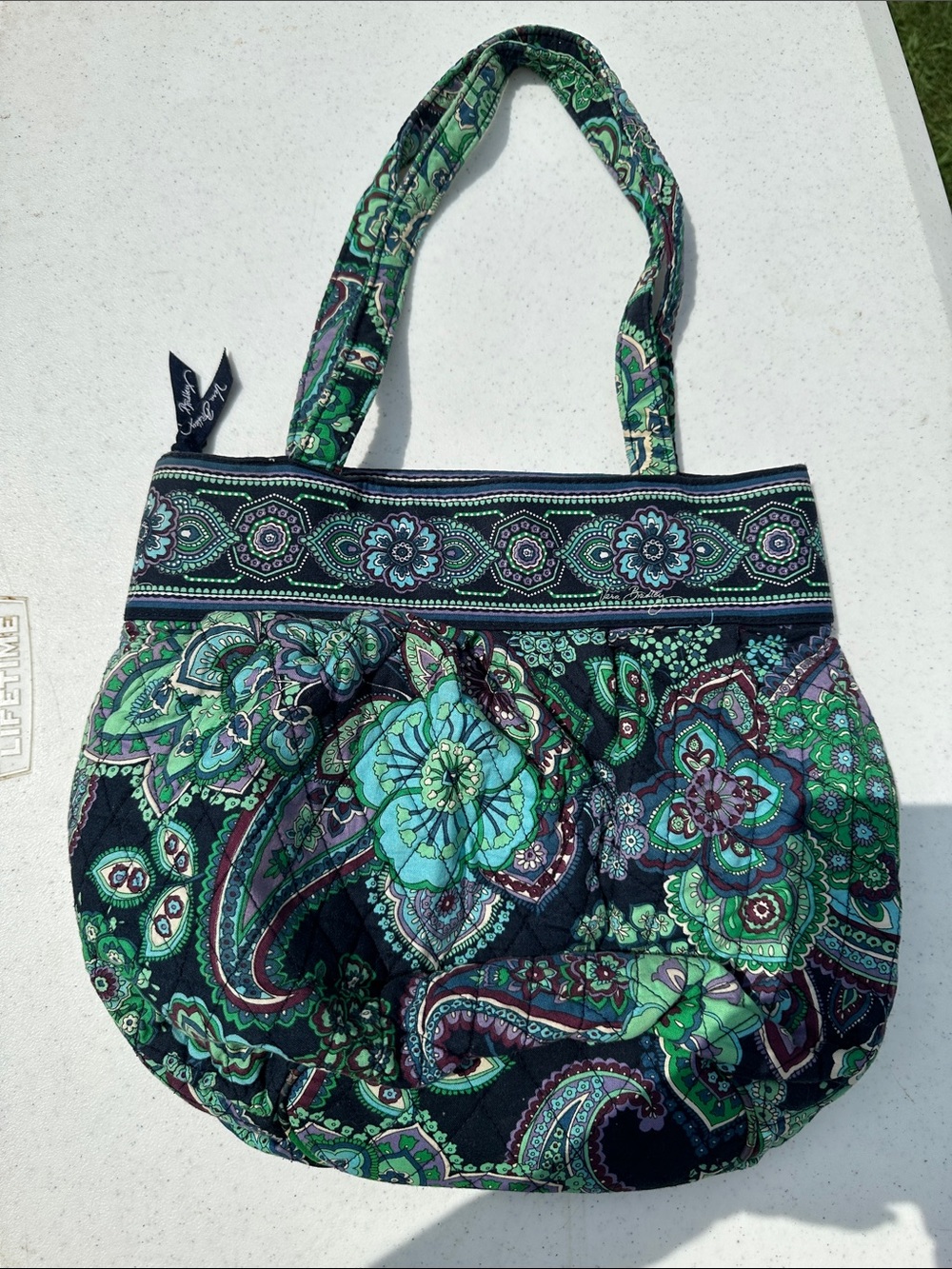 Vera Bradley Navy, Green and Teal Quilted Paisley Tote